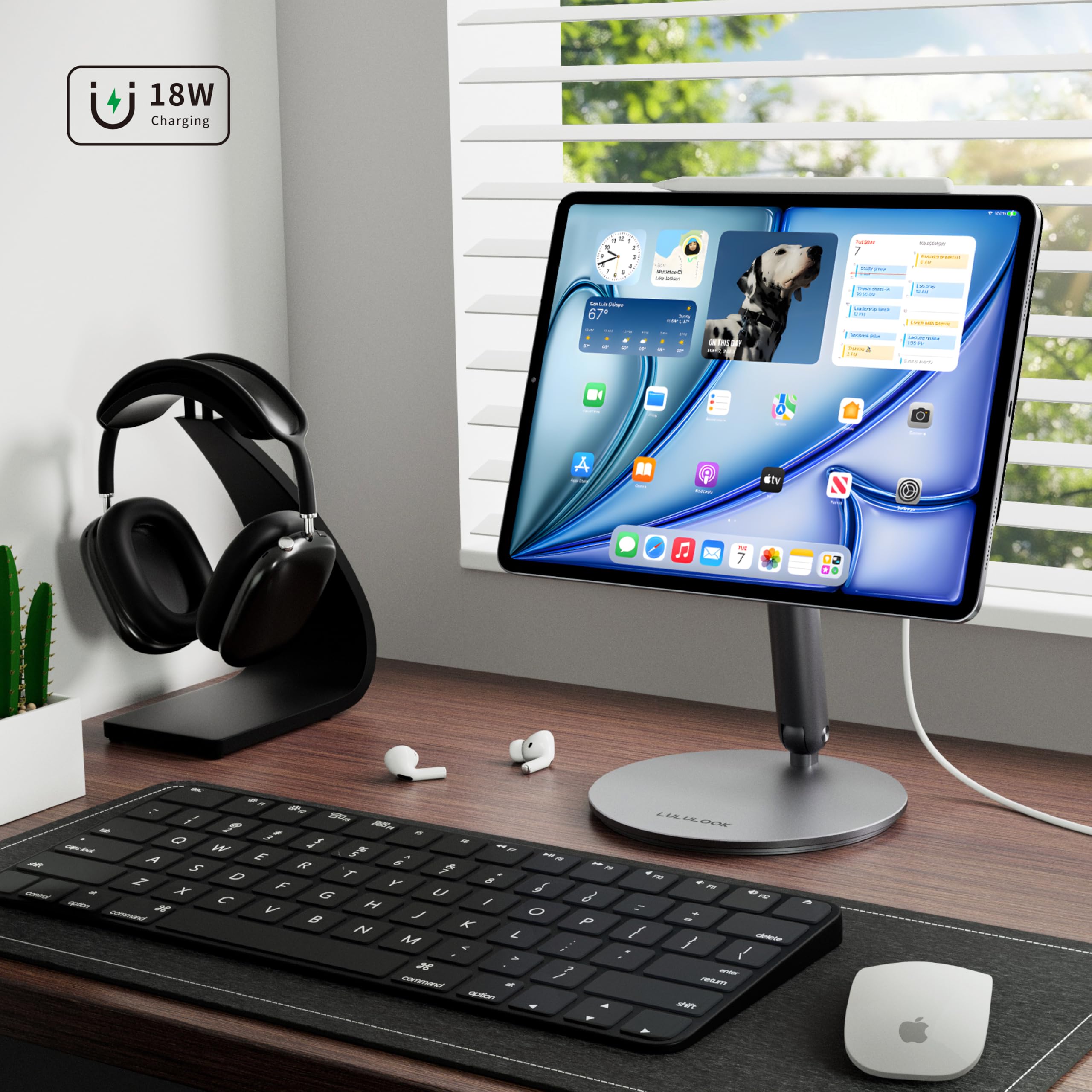 Lululook Magnetic Wireless Charging Stand For Ipad Pro 11 Inch M4 (2024) Only, 360� Rotating Base With Anti Slip Pad, Aluminium Alloy Foldable Ipad Pro Stand, Not Support Ipados 18.3 Beta1&2 Version.